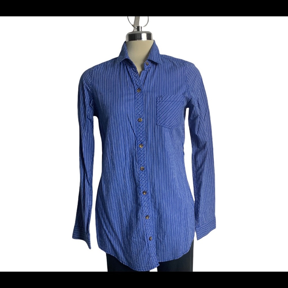 Blue notes  Blue and white striped  long sleeve Size M